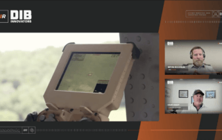 View of AimLock technology and Bryan with podcast host.